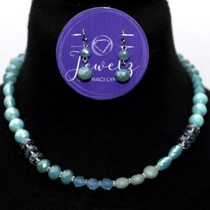 Aqua Bead and Stone Necklace Set